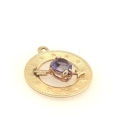 14K Yellow Gold Purple Cubic Zirconia Star Disc Pendant - Picture 3 of 7